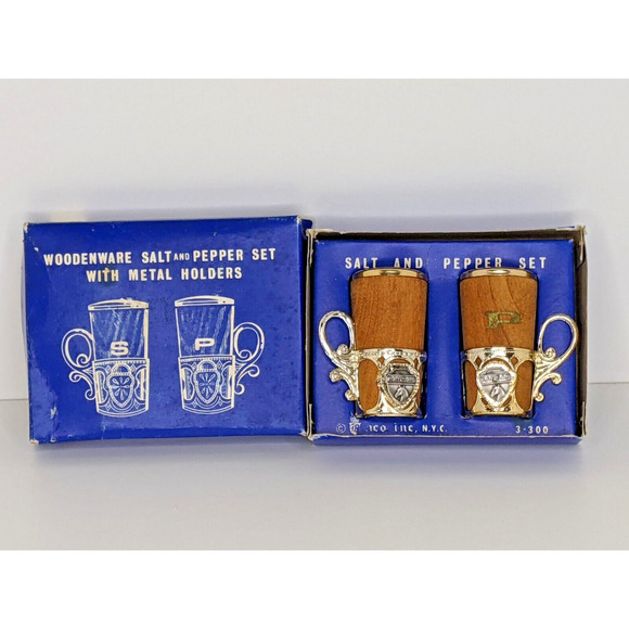 Kansas Horse Salt Pepper Set Wood in Metal Holders 2.5" Tall - Picture 4 of 4